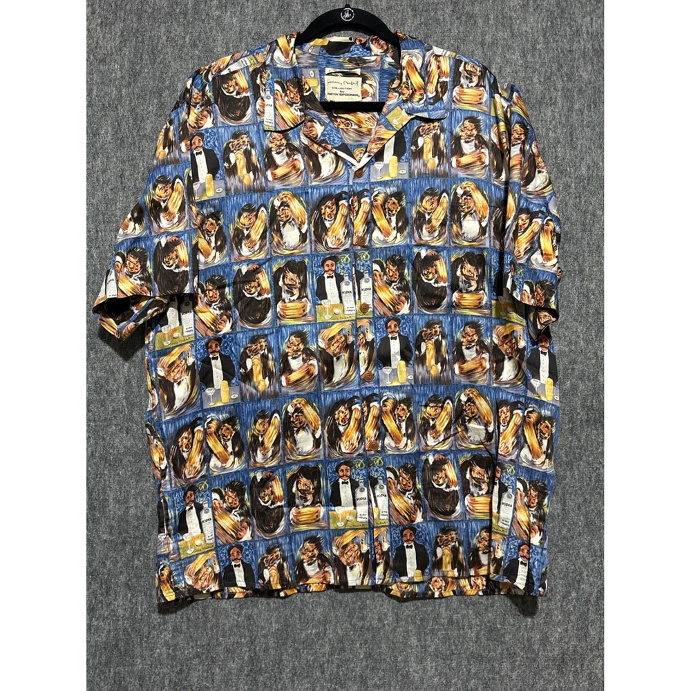 Jimmy Buffett Reyn Spooner Mens XL Blue Bartender Vodka Print Cotton Camp Shirt